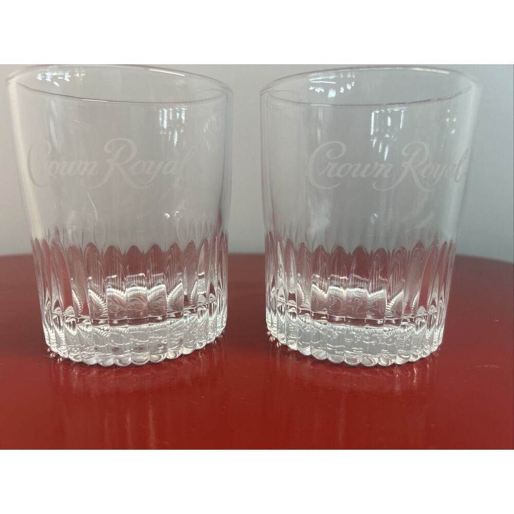 2 Crown Royal Royal Diamond Cut Embossed‎ Whiskey Rocks Glass Made In Italy Set